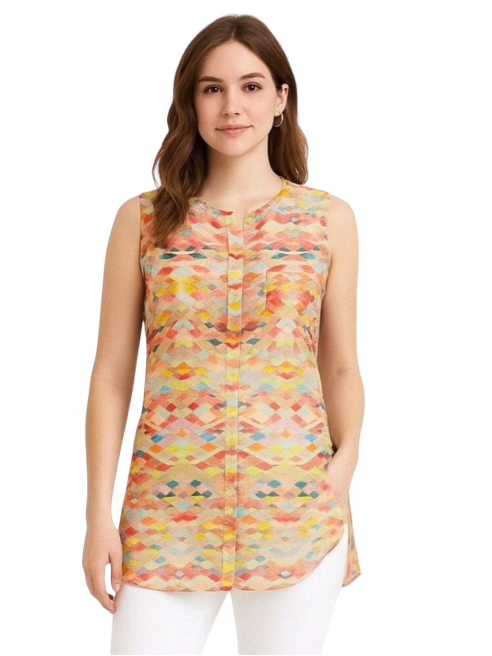 CAbi Sleeveless Avery Geometric Print Top